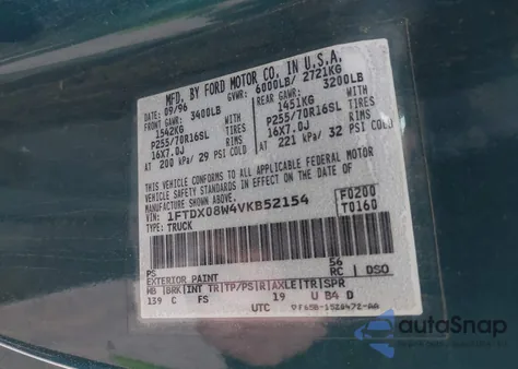 1997 Ford F-150 Lariat/Xl/Xlt z USA, uszkodzony, nr VIN 1FTDX08W4VKB52154